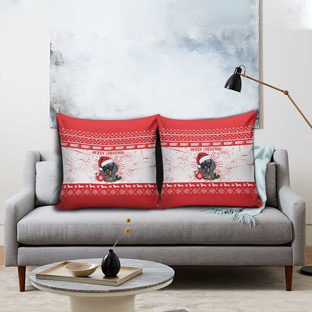 Christmas Dachshund Dog Pillow Cover Santa Hat Woof Snowflake Paw Design - Wonder Print Shop