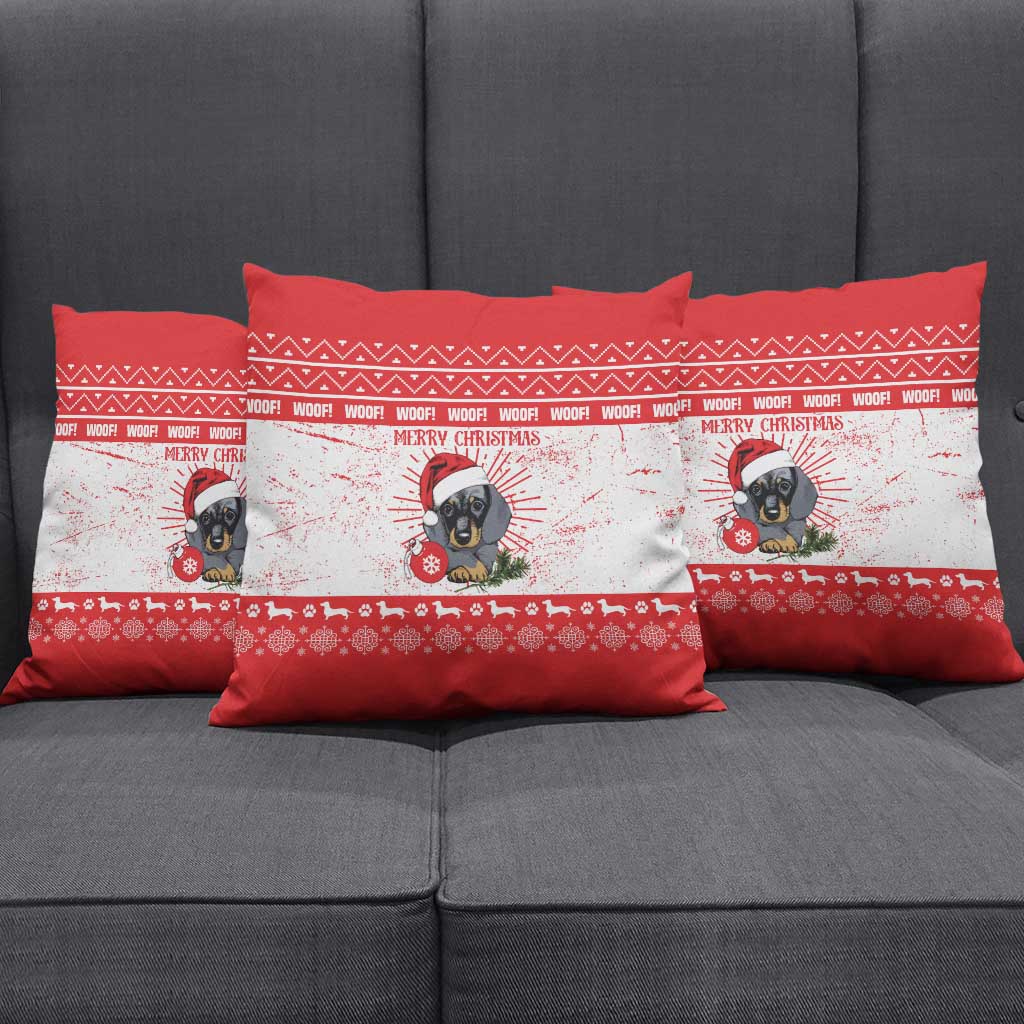 Christmas Dachshund Dog Pillow Cover Santa Hat Woof Snowflake Paw Design - Wonder Print Shop