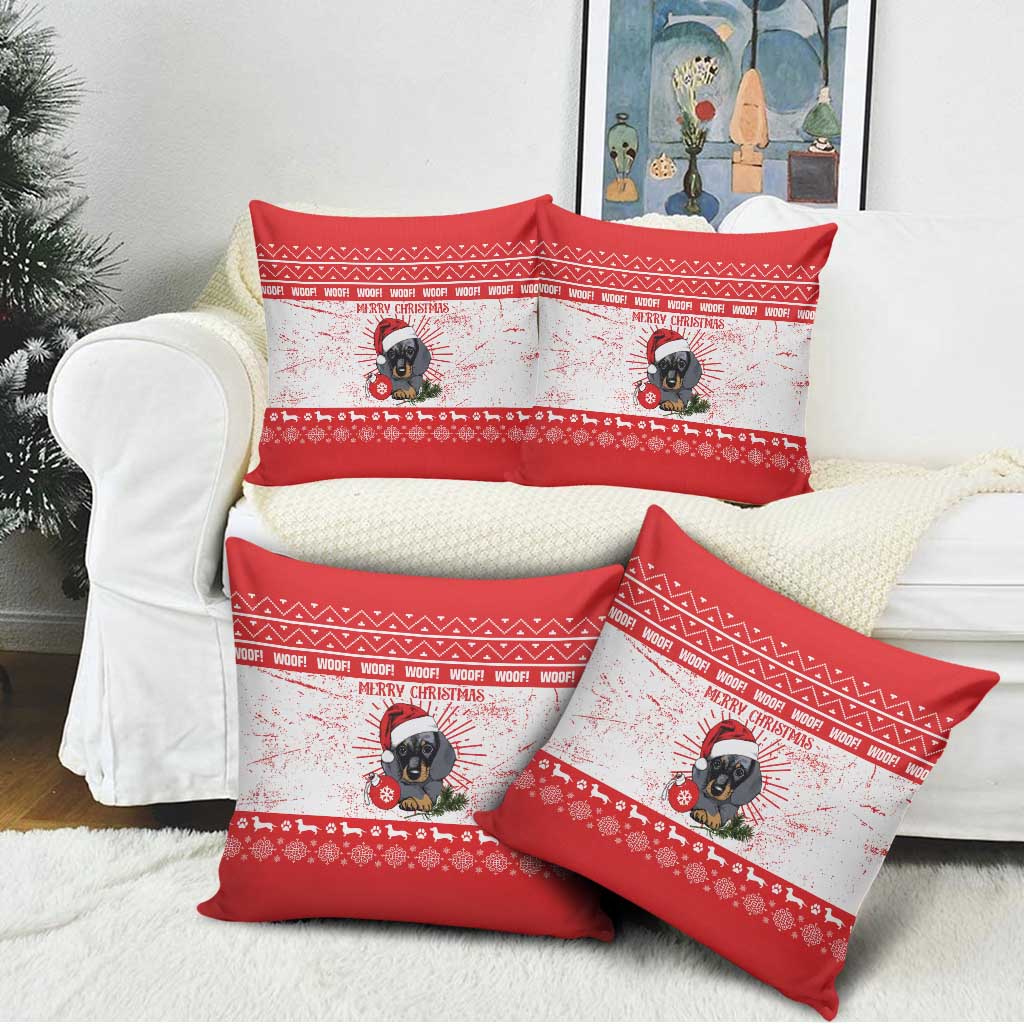Christmas Dachshund Dog Pillow Cover Santa Hat Woof Snowflake Paw Design - Wonder Print Shop