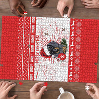 Christmas Dachshund Dog Puzzle Santa Hat Woof Snowflake Paw Design - Wonder Print Shop