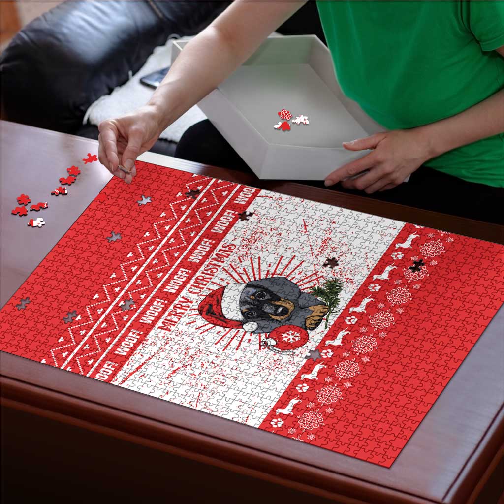 Christmas Dachshund Dog Puzzle Santa Hat Woof Snowflake Paw Design - Wonder Print Shop