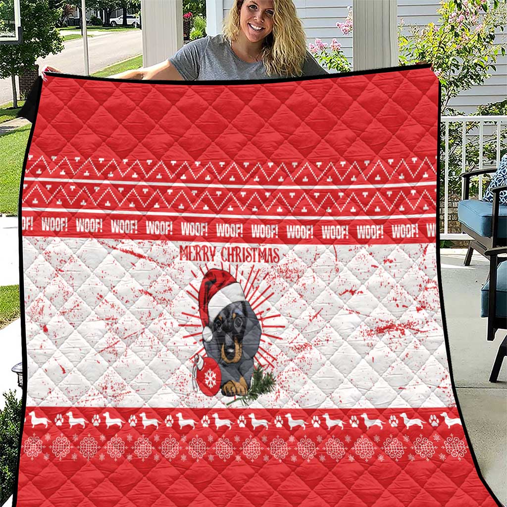 Christmas Dachshund Dog Quilt Santa Hat Woof Snowflake Paw Design - Wonder Print Shop