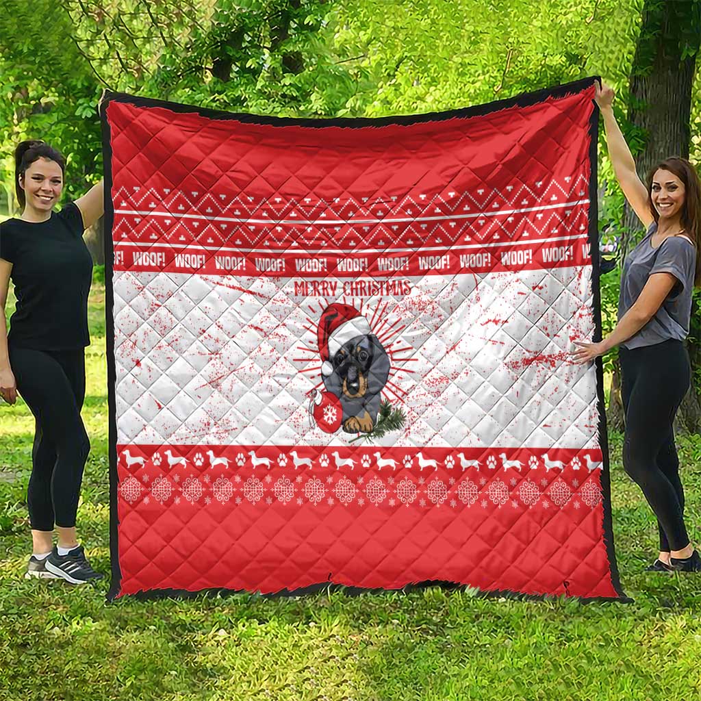 Christmas Dachshund Dog Quilt Santa Hat Woof Snowflake Paw Design - Wonder Print Shop