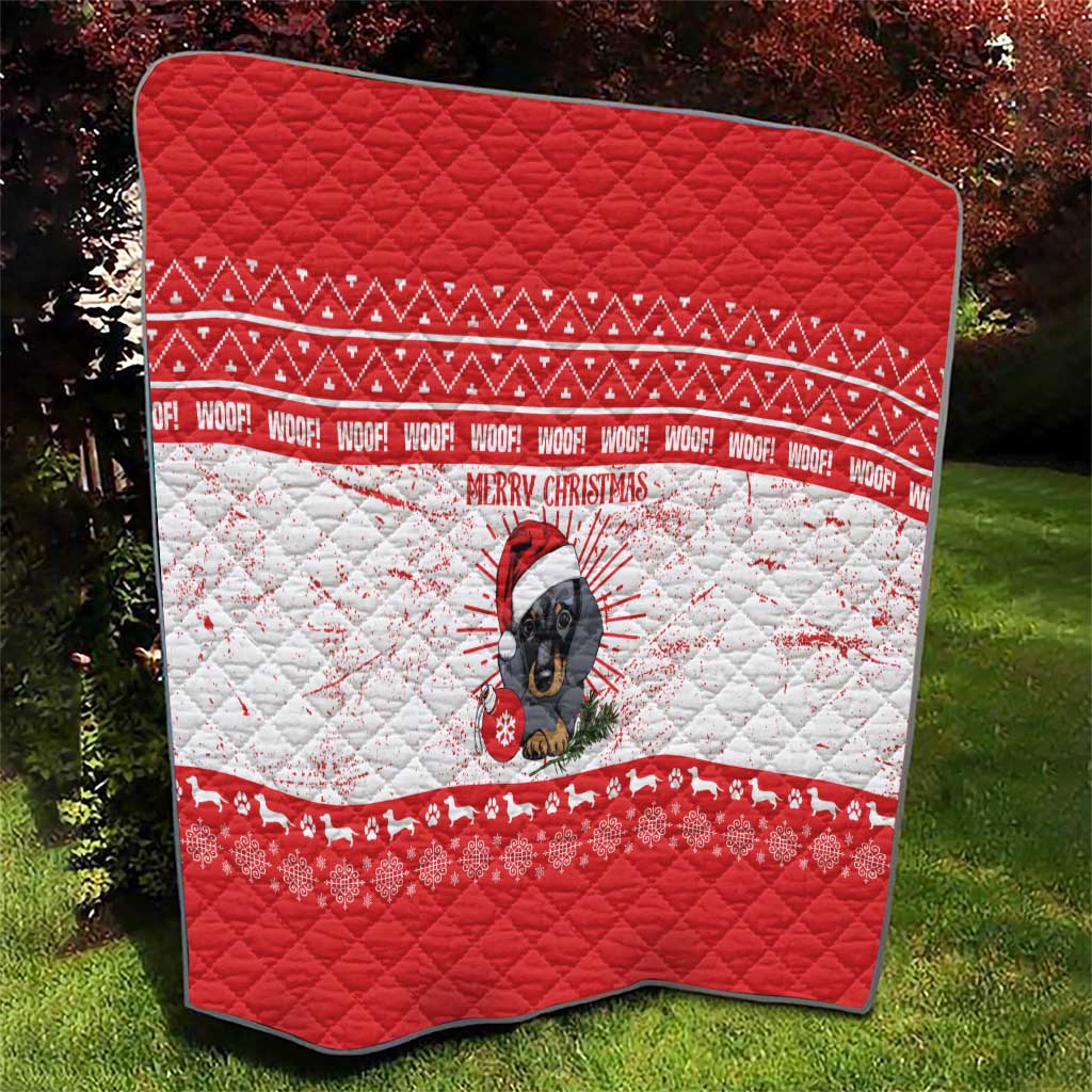 Christmas Dachshund Dog Quilt Santa Hat Woof Snowflake Paw Design - Wonder Print Shop