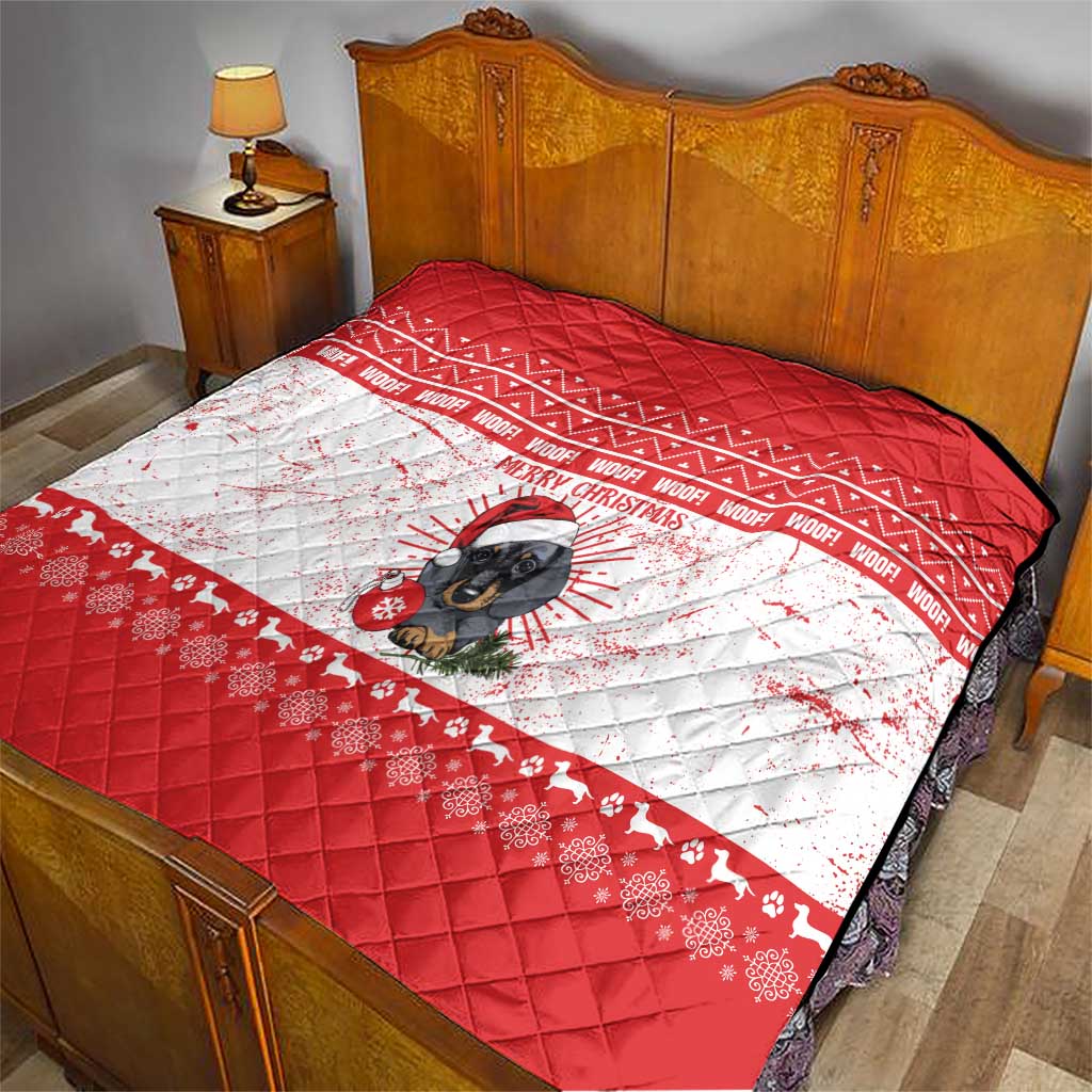 Christmas Dachshund Dog Quilt Santa Hat Woof Snowflake Paw Design - Wonder Print Shop