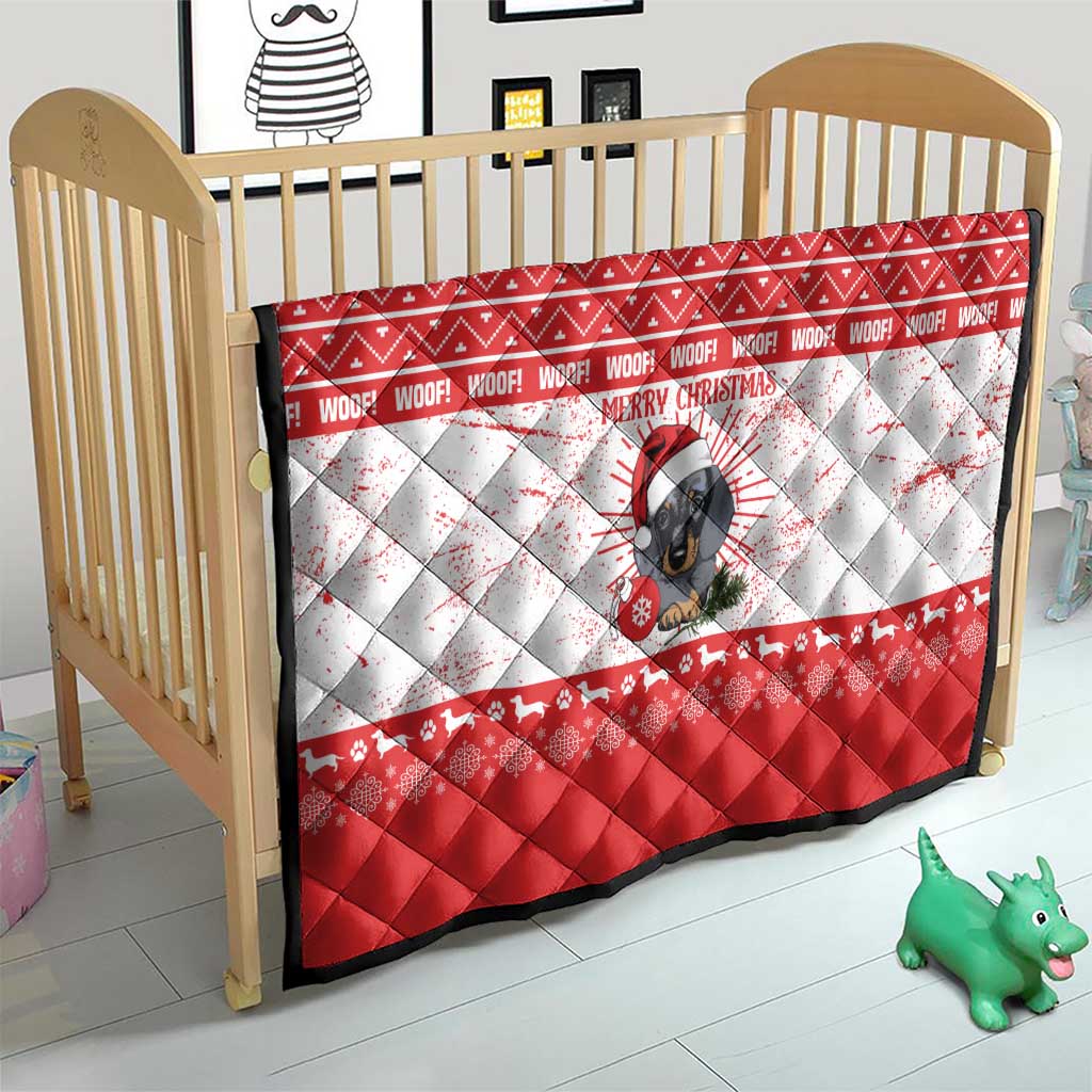 Christmas Dachshund Dog Quilt Santa Hat Woof Snowflake Paw Design - Wonder Print Shop