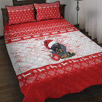 Christmas Dachshund Dog Quilt Bed Set Santa Hat Woof Snowflake Paw Design - Wonder Print Shop