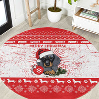 Christmas Dachshund Dog Round Carpet Santa Hat Woof Snowflake Paw Design - Wonder Print Shop
