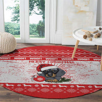 Christmas Dachshund Dog Round Carpet Santa Hat Woof Snowflake Paw Design - Wonder Print Shop