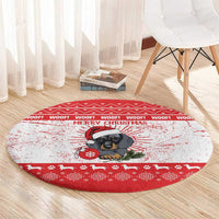 Christmas Dachshund Dog Round Carpet Santa Hat Woof Snowflake Paw Design - Wonder Print Shop