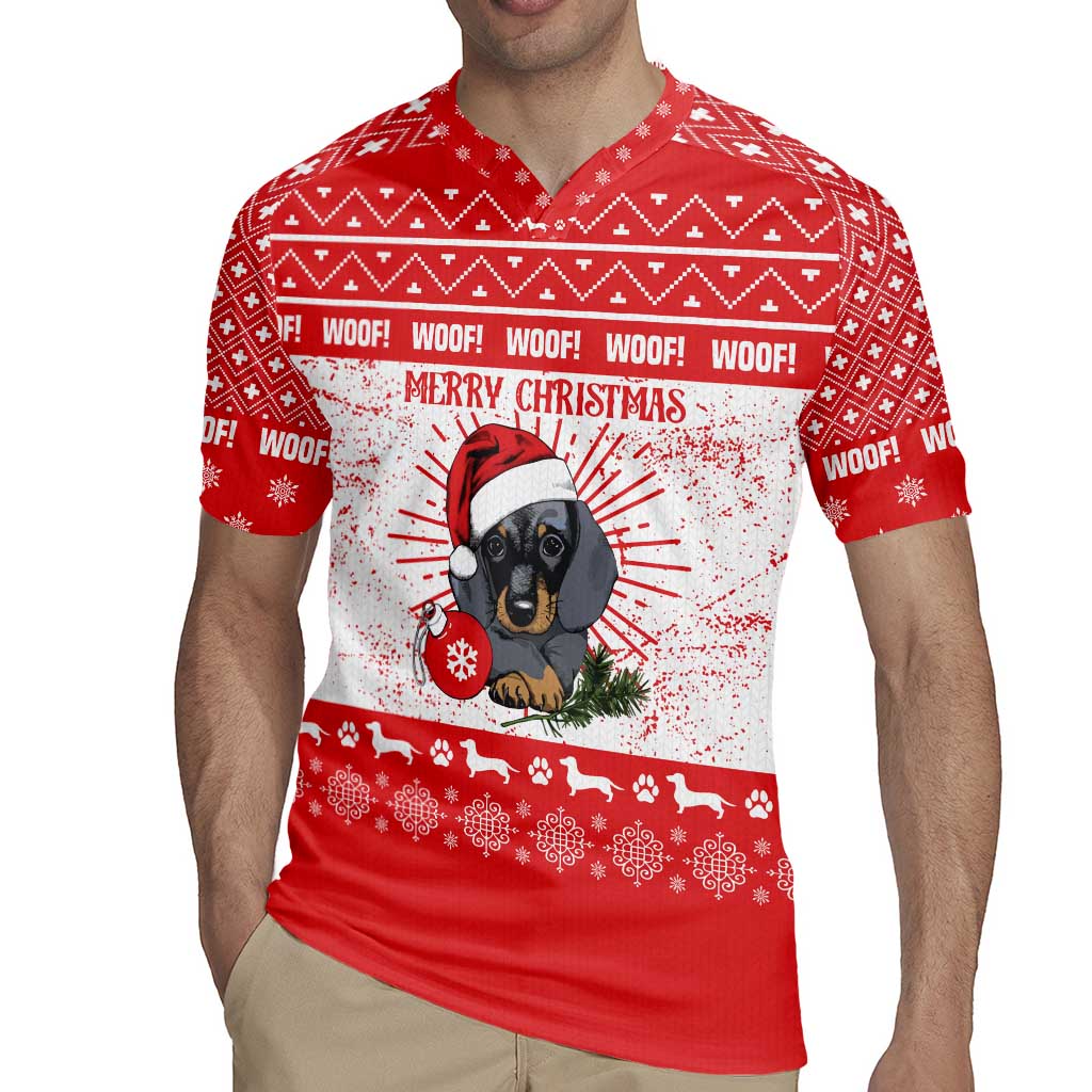 Christmas Dachshund Dog Rugby Jersey Santa Hat Woof Snowflake Paw Design - Wonder Print Shop