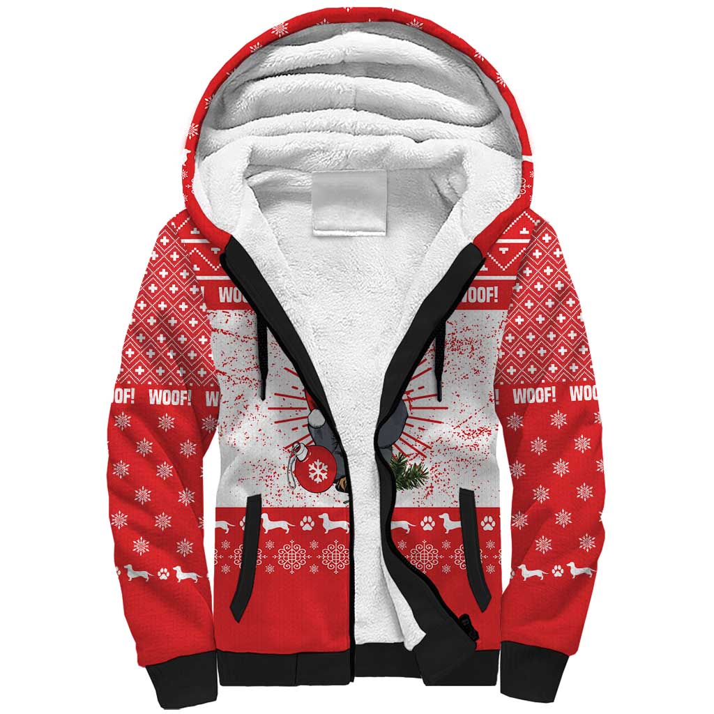Christmas Dachshund Dog Sherpa Hoodie Santa Hat Woof Snowflake Paw Design - Wonder Print Shop