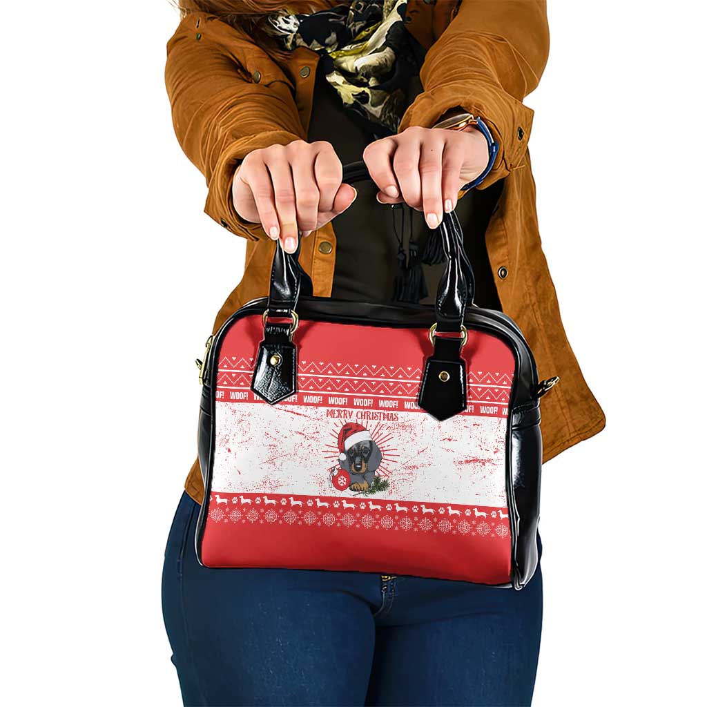 Christmas Dachshund Dog Shoulder Handbag Santa Hat Woof Snowflake Paw Design - Wonder Print Shop