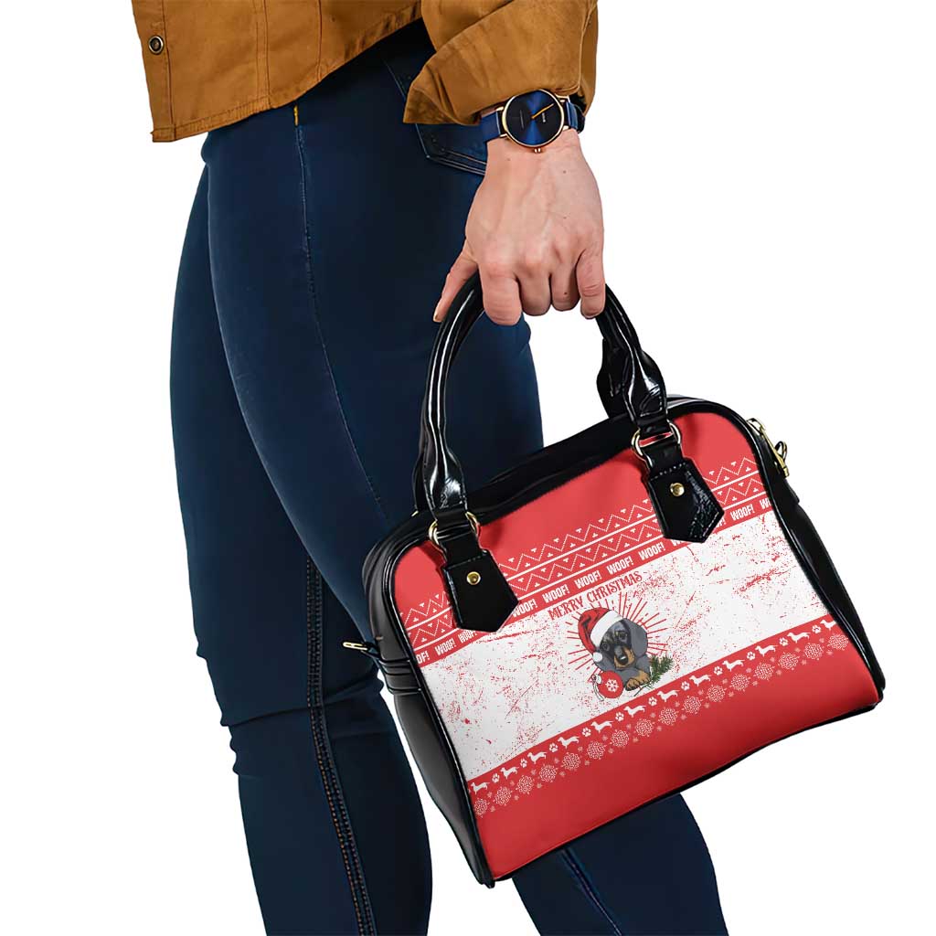 Christmas Dachshund Dog Shoulder Handbag Santa Hat Woof Snowflake Paw Design - Wonder Print Shop