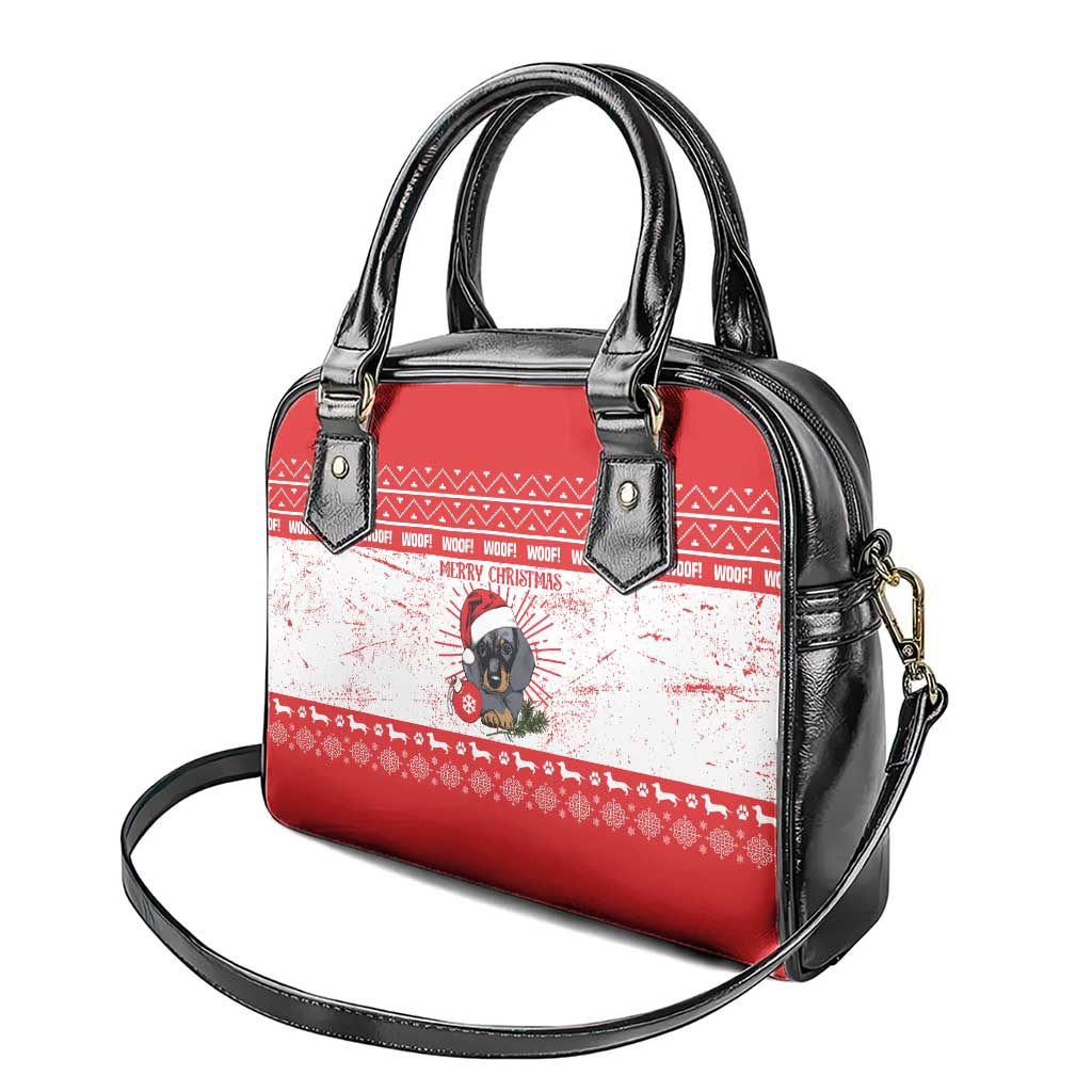 Christmas Dachshund Dog Shoulder Handbag Santa Hat Woof Snowflake Paw Design - Wonder Print Shop