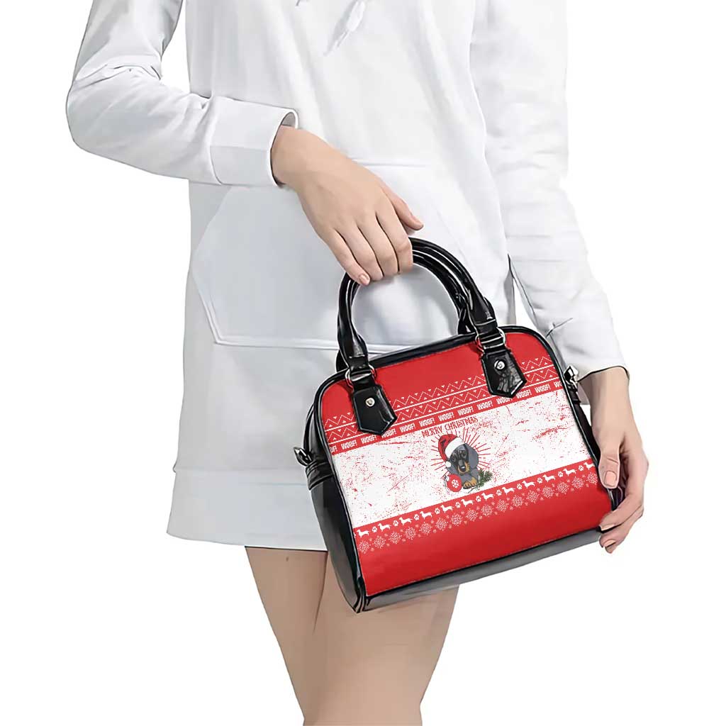Christmas Dachshund Dog Shoulder Handbag Santa Hat Woof Snowflake Paw Design - Wonder Print Shop