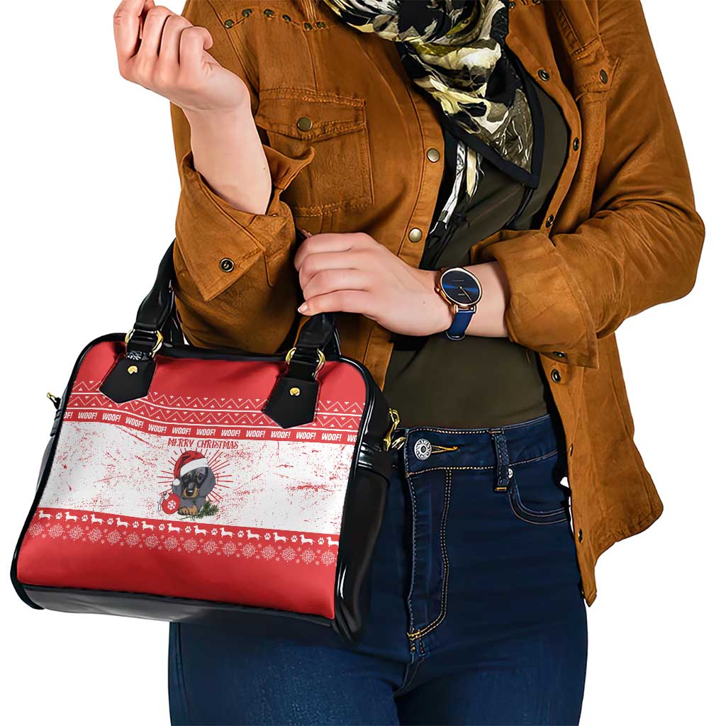 Christmas Dachshund Dog Shoulder Handbag Santa Hat Woof Snowflake Paw Design - Wonder Print Shop