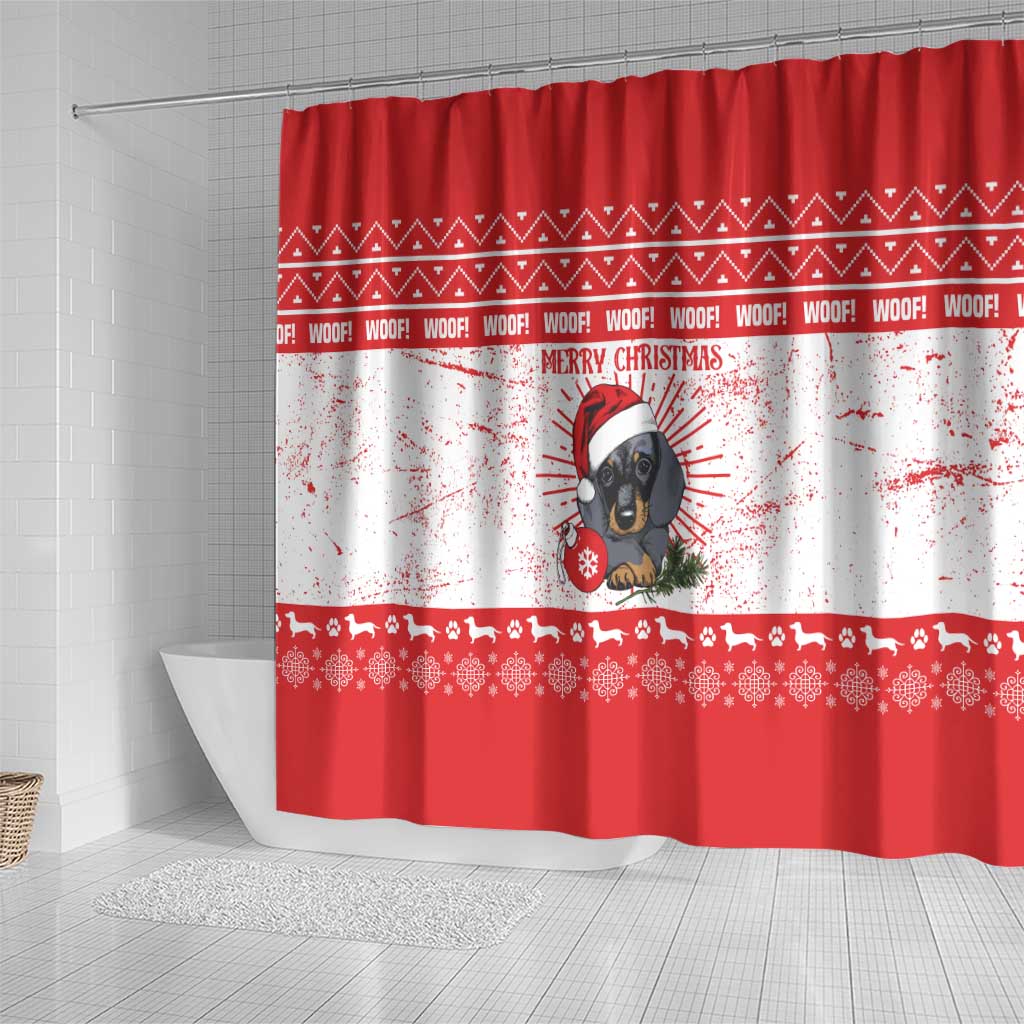 Christmas Dachshund Dog Shower Curtain Santa Hat Woof Snowflake Paw Design - Wonder Print Shop