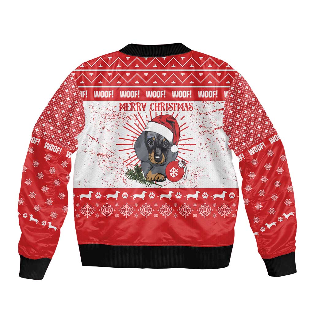 Christmas Dachshund Dog Sleeve Zip Bomber Jacket Santa Hat Woof Snowflake Paw Design - Wonder Print Shop