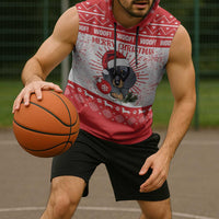 Christmas Dachshund Dog Sleeveless Hoodie Santa Hat Woof Snowflake Paw Design - Wonder Print Shop