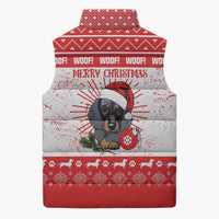Christmas Dachshund Dog Sleeveless Puffer Jacket Santa Hat Woof Snowflake Paw Design - Wonder Print Shop