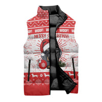 Christmas Dachshund Dog Sleeveless Puffer Jacket Santa Hat Woof Snowflake Paw Design - Wonder Print Shop