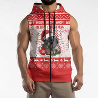 Christmas Dachshund Dog Sleeveless Zip Hoodie Santa Hat Woof Snowflake Paw Design - Wonder Print Shop