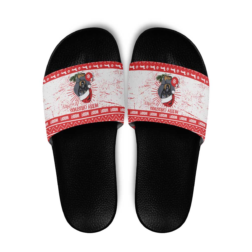 Christmas Dachshund Dog Slide Sandals Santa Hat Woof Snowflake Paw Design - Wonder Print Shop