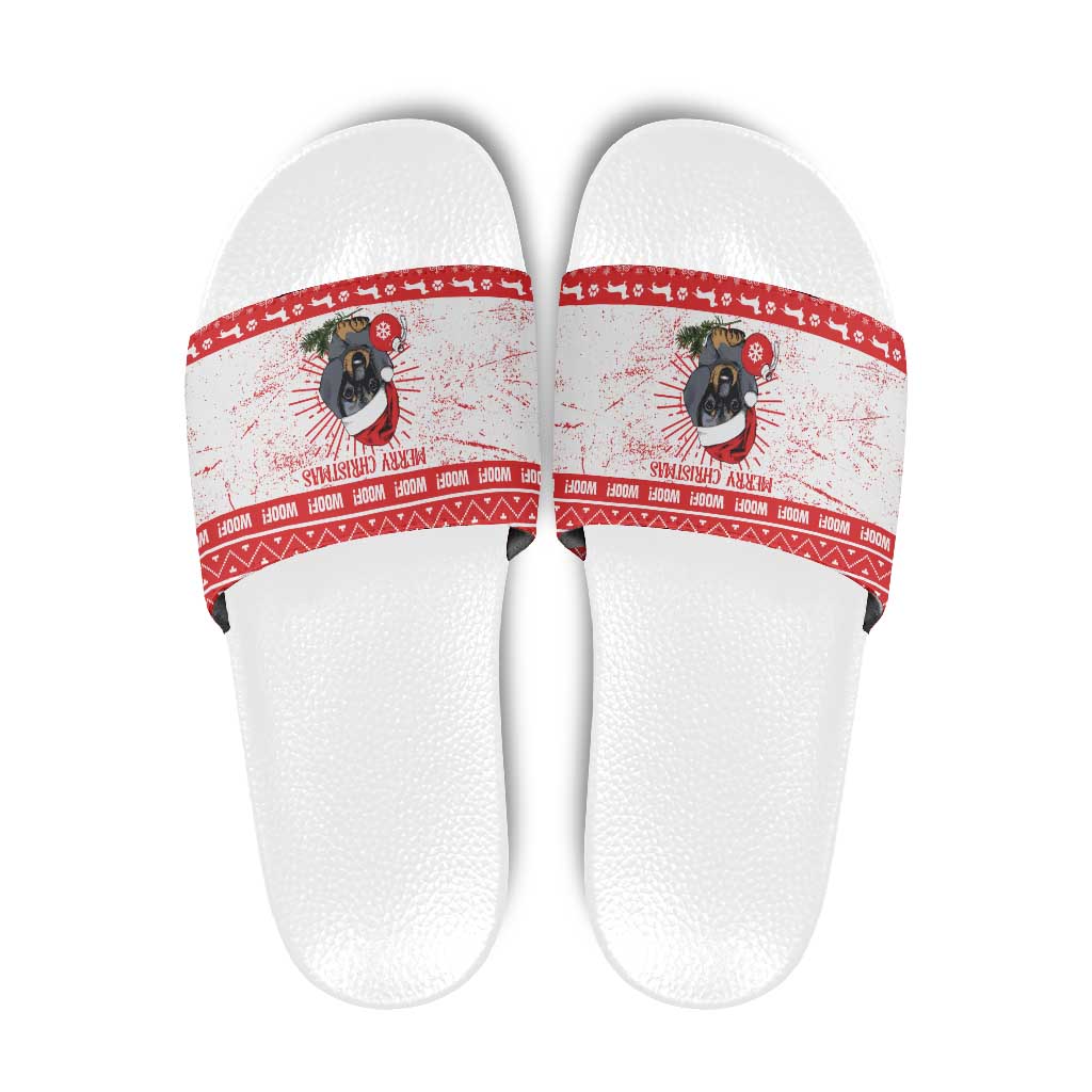 Christmas Dachshund Dog Slide Sandals Santa Hat Woof Snowflake Paw Design - Wonder Print Shop