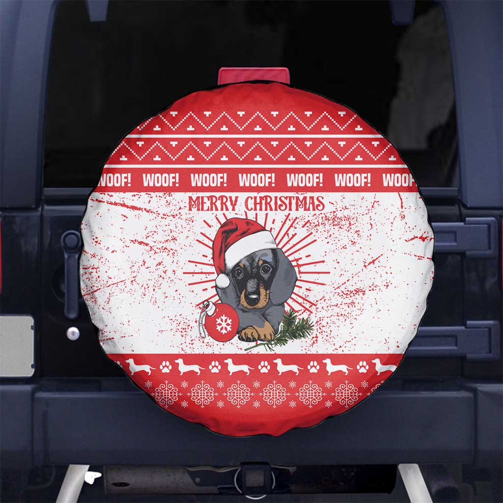 Christmas Dachshund Dog Spare Tire Cover Santa Hat Woof Snowflake Paw Design - Wonder Print Shop