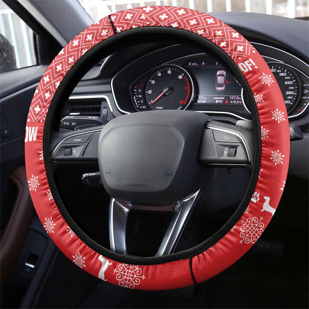 Christmas Dachshund Dog Steering Wheel Cover Santa Hat Woof Snowflake Paw Design - Wonder Print Shop