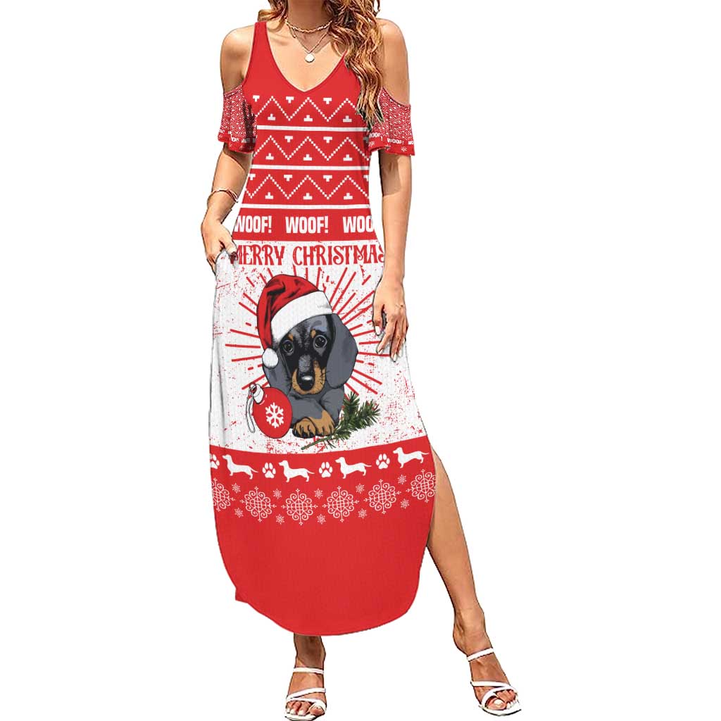 Christmas Dachshund Dog Summer Maxi Dress Santa Hat Woof Snowflake Paw Design - Wonder Print Shop