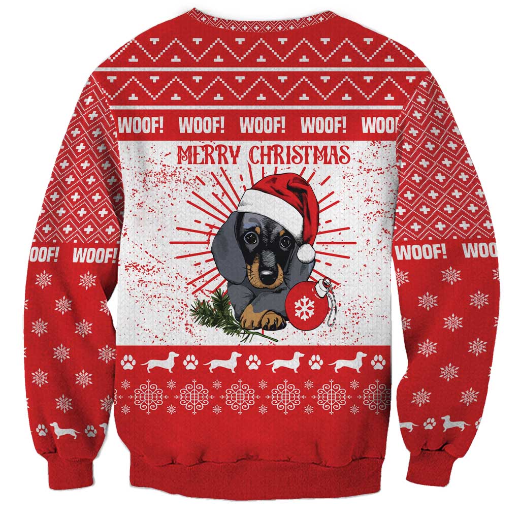 Christmas Dachshund Dog Sweatshirt Santa Hat Woof Snowflake Paw Design - Wonder Print Shop