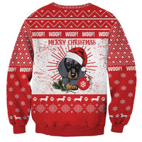 Christmas Dachshund Dog Sweatshirt Santa Hat Woof Snowflake Paw Design - Wonder Print Shop