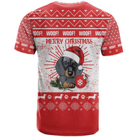 Christmas Dachshund Dog T Shirt Santa Hat Woof Snowflake Paw Design - Wonder Print Shop