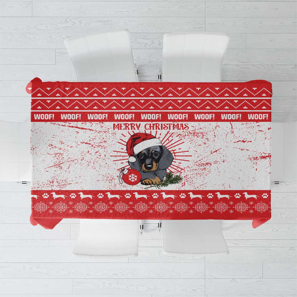 Christmas Dachshund Dog Tablecloth Santa Hat Woof Snowflake Paw Design - Wonder Print Shop