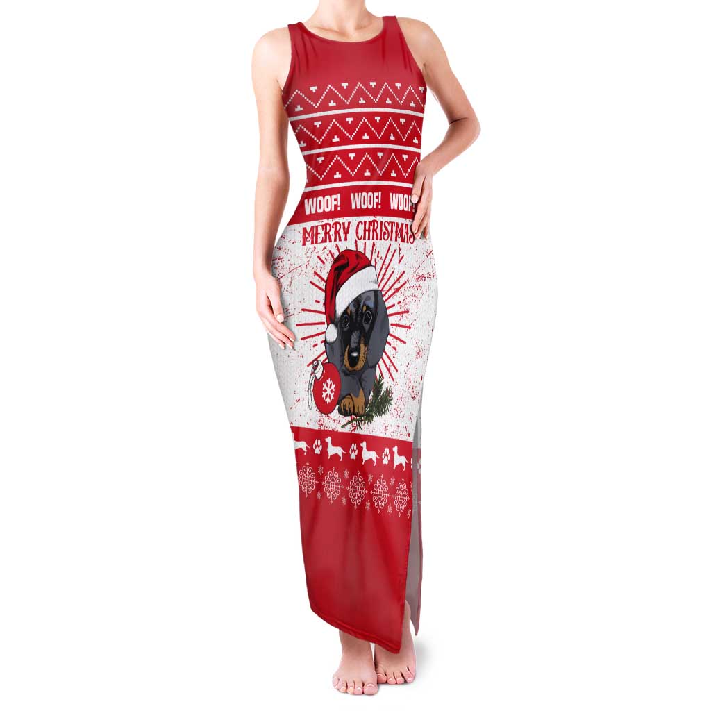 Christmas Dachshund Dog Tank Maxi Dress Santa Hat Woof Snowflake Paw Design - Wonder Print Shop