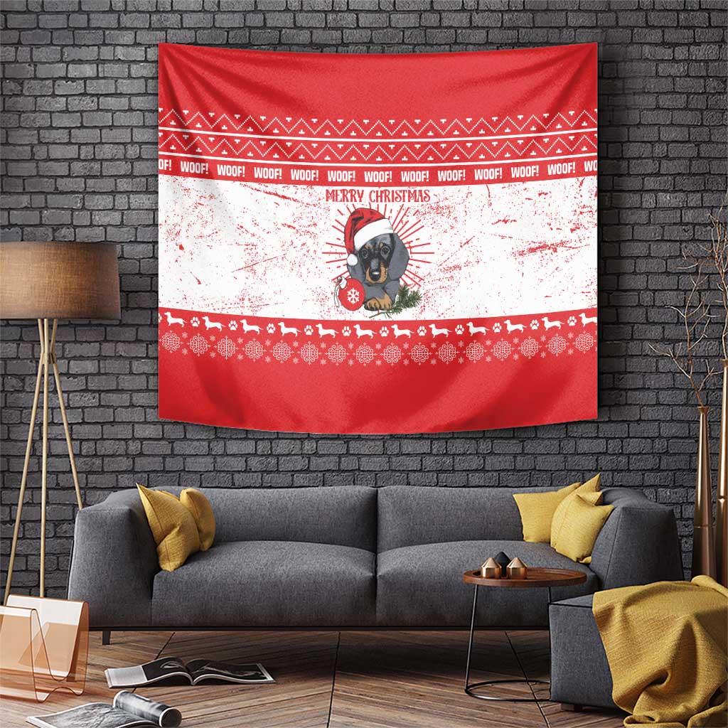 Christmas Dachshund Dog Tapestry Santa Hat Woof Snowflake Paw Design - Wonder Print Shop