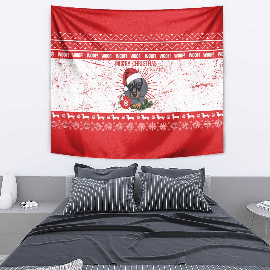 Christmas Dachshund Dog Tapestry Santa Hat Woof Snowflake Paw Design - Wonder Print Shop