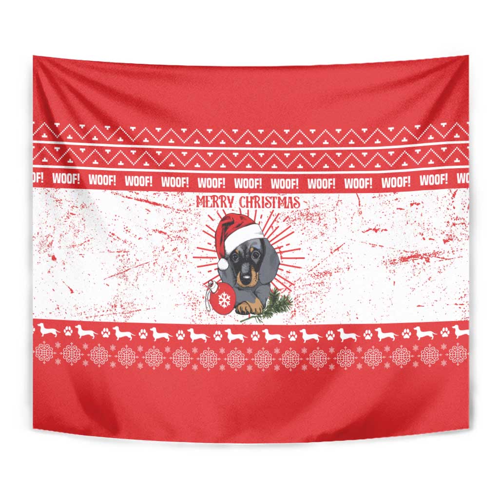 Christmas Dachshund Dog Tapestry Santa Hat Woof Snowflake Paw Design - Wonder Print Shop