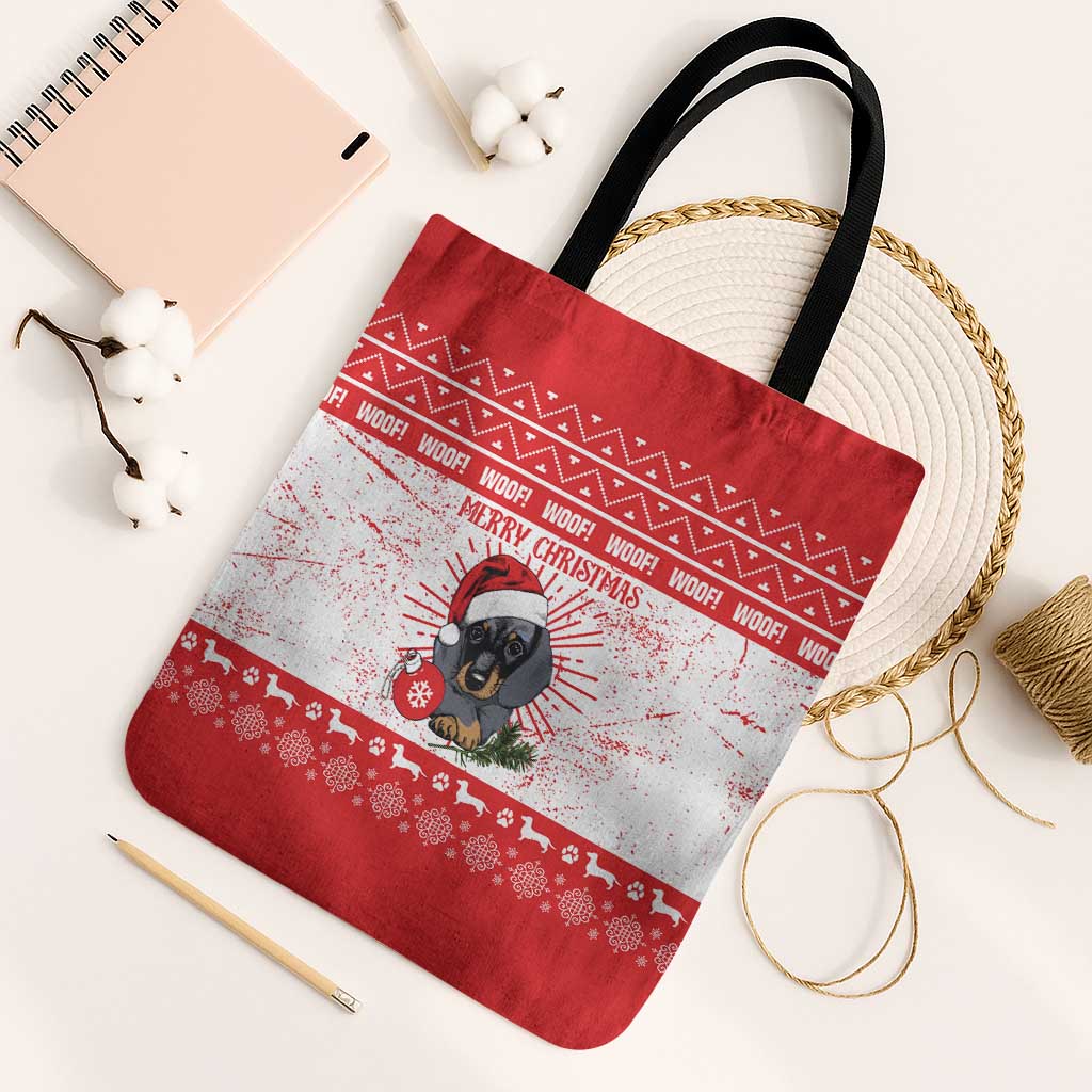 Christmas Dachshund Dog Tote Bag Santa Hat Woof Snowflake Paw Design - Wonder Print Shop