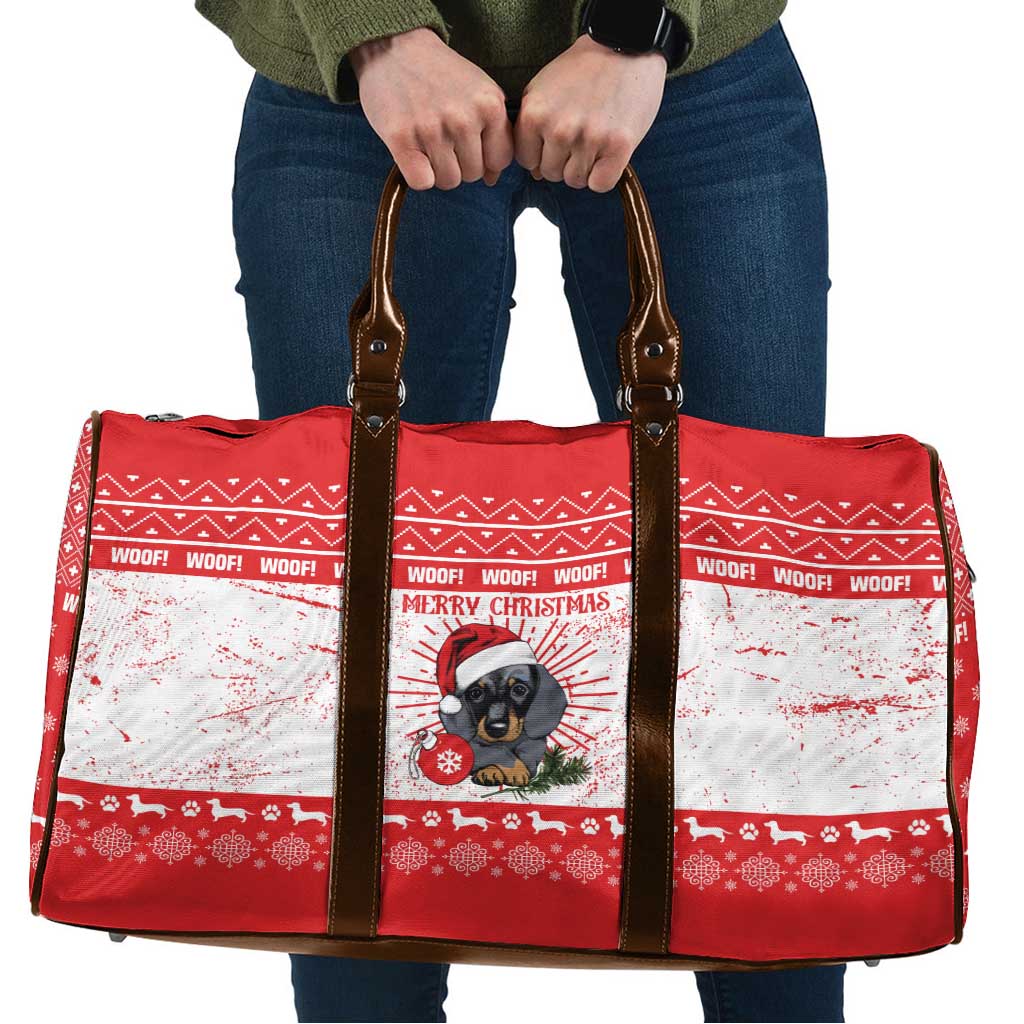 Christmas Dachshund Dog Travel Bag Santa Hat Woof Snowflake Paw Design - Wonder Print Shop