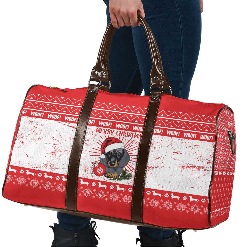 Christmas Dachshund Dog Travel Bag Santa Hat Woof Snowflake Paw Design - Wonder Print Shop
