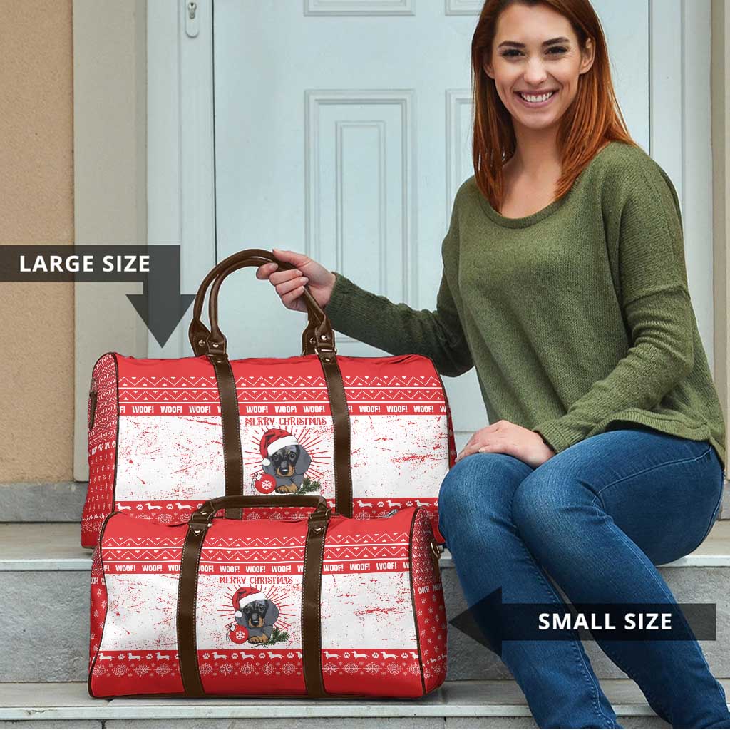 Christmas Dachshund Dog Travel Bag Santa Hat Woof Snowflake Paw Design - Wonder Print Shop