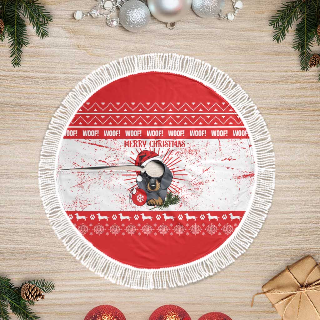 Christmas Dachshund Dog Tree Skirt Santa Hat Woof Snowflake Paw Design - Wonder Print Shop