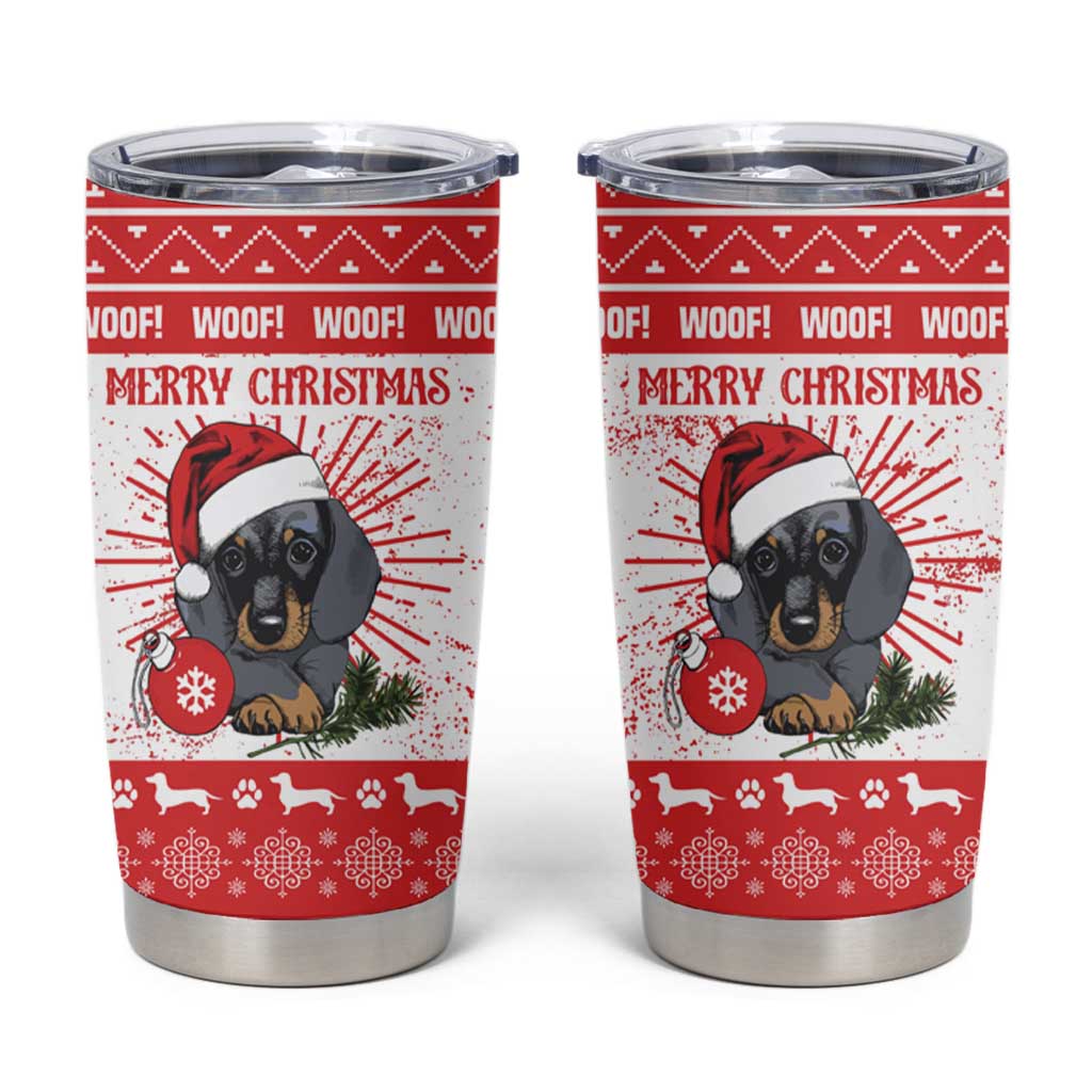 Christmas Dachshund Dog Tumbler Cup Santa Hat Woof Snowflake Paw Design - Wonder Print Shop
