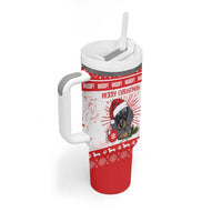 Christmas Dachshund Dog Tumbler With Handle Santa Hat Woof Snowflake Paw Design - Wonder Print Shop