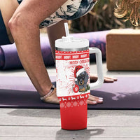 Christmas Dachshund Dog Tumbler With Handle Santa Hat Woof Snowflake Paw Design - Wonder Print Shop
