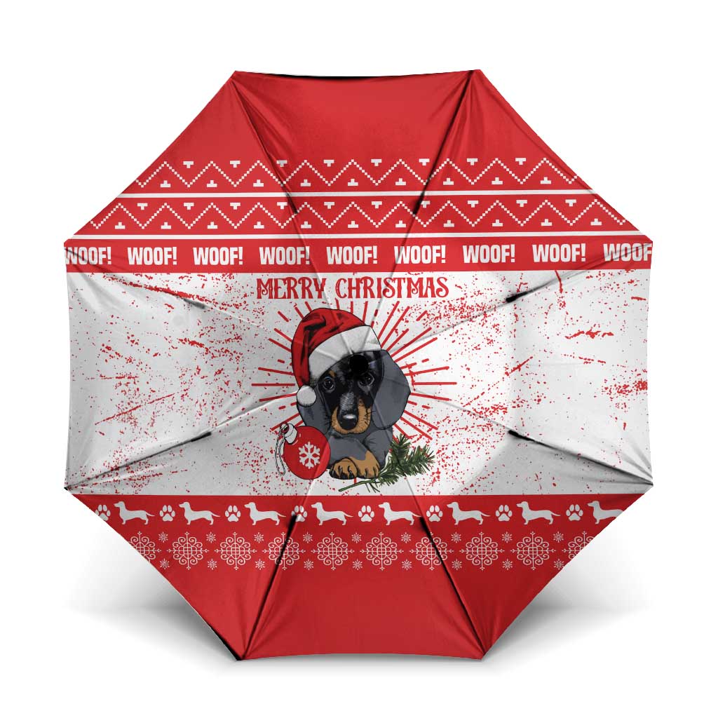 Christmas Dachshund Dog Umbrella Santa Hat Woof Snowflake Paw Design - Wonder Print Shop