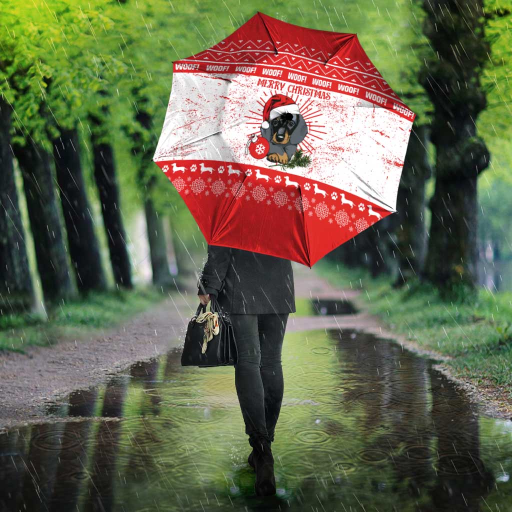 Christmas Dachshund Dog Umbrella Santa Hat Woof Snowflake Paw Design - Wonder Print Shop